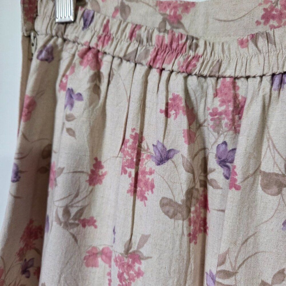 EUC VAN HEUSEN WOMEN FLORAL LONG LINEN BLEND A LINE SKIRT SIZE SMALL - Picture 10 of 16